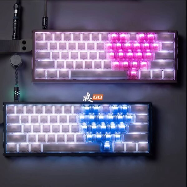Couples keyboard Wooting60he+ fully modified magnetic switch, blue color + pink crystal heart design